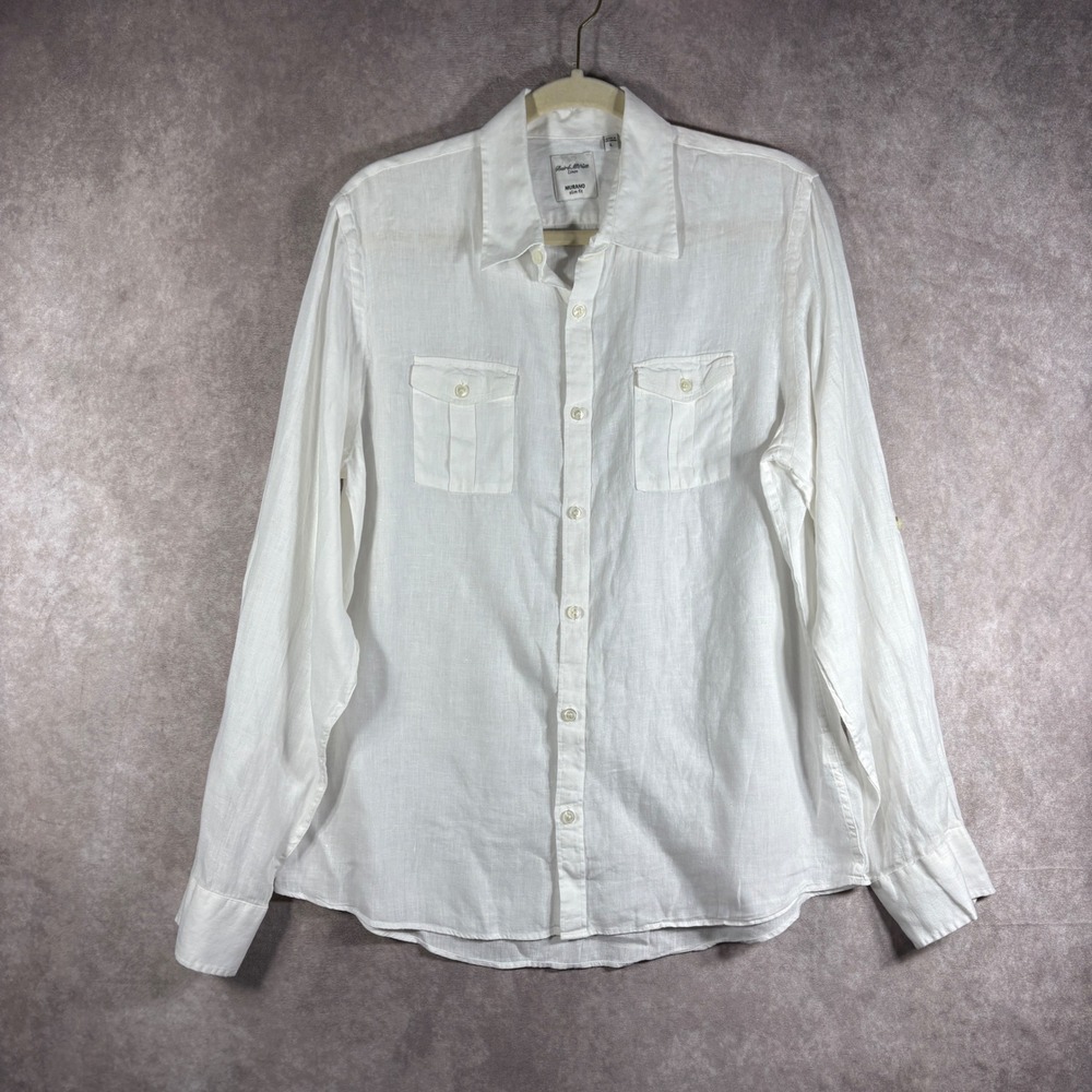 Baird McNutt Murano Linen Button Down Shirt Mens L White Slim Fit Casual Beach